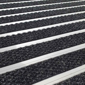 Close up of the Heavy gauge aluminium hinged strips/tread rails, perforated,.